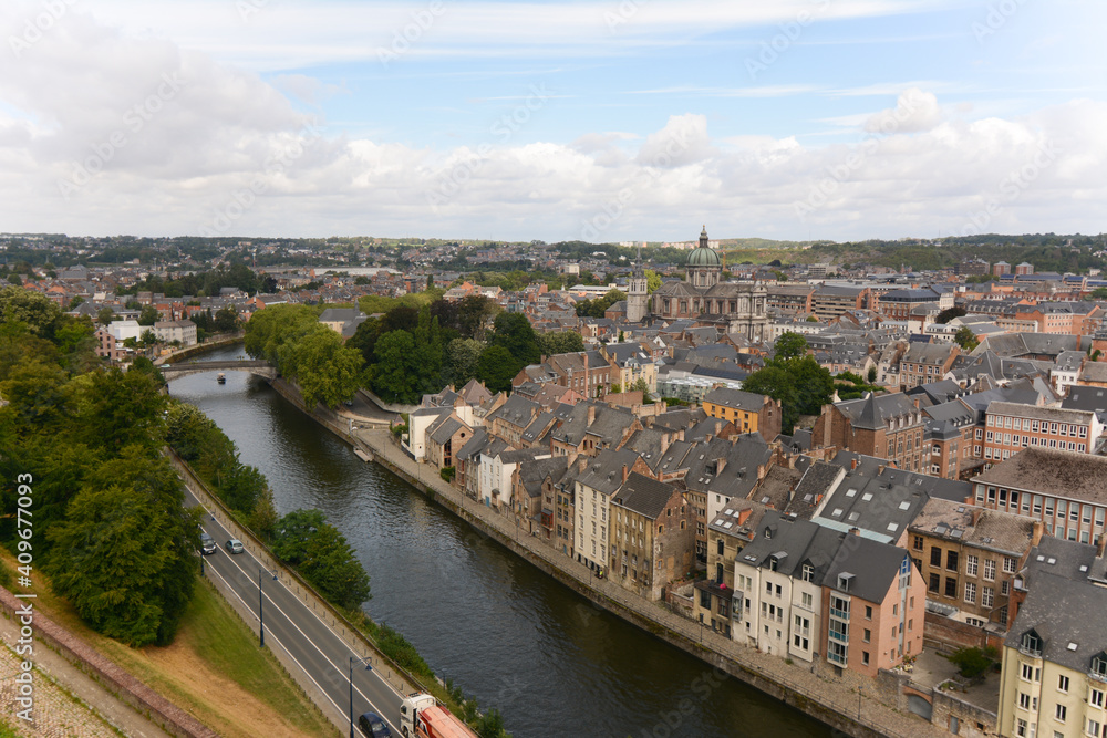 Namur, Belgium. Panoramic of the river and the city from the top