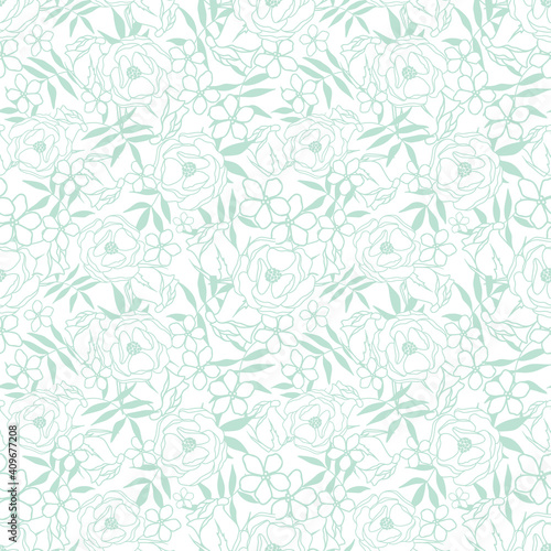 Vector white garden tea party seamless pattern background. Perfect for fabric  scrapbooking  wrap paper  wallpaper projects.