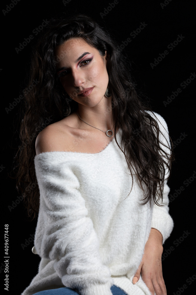 portraits of beautiful woman with black hair on gray background portraits of beautiful woman with black hair on gray background