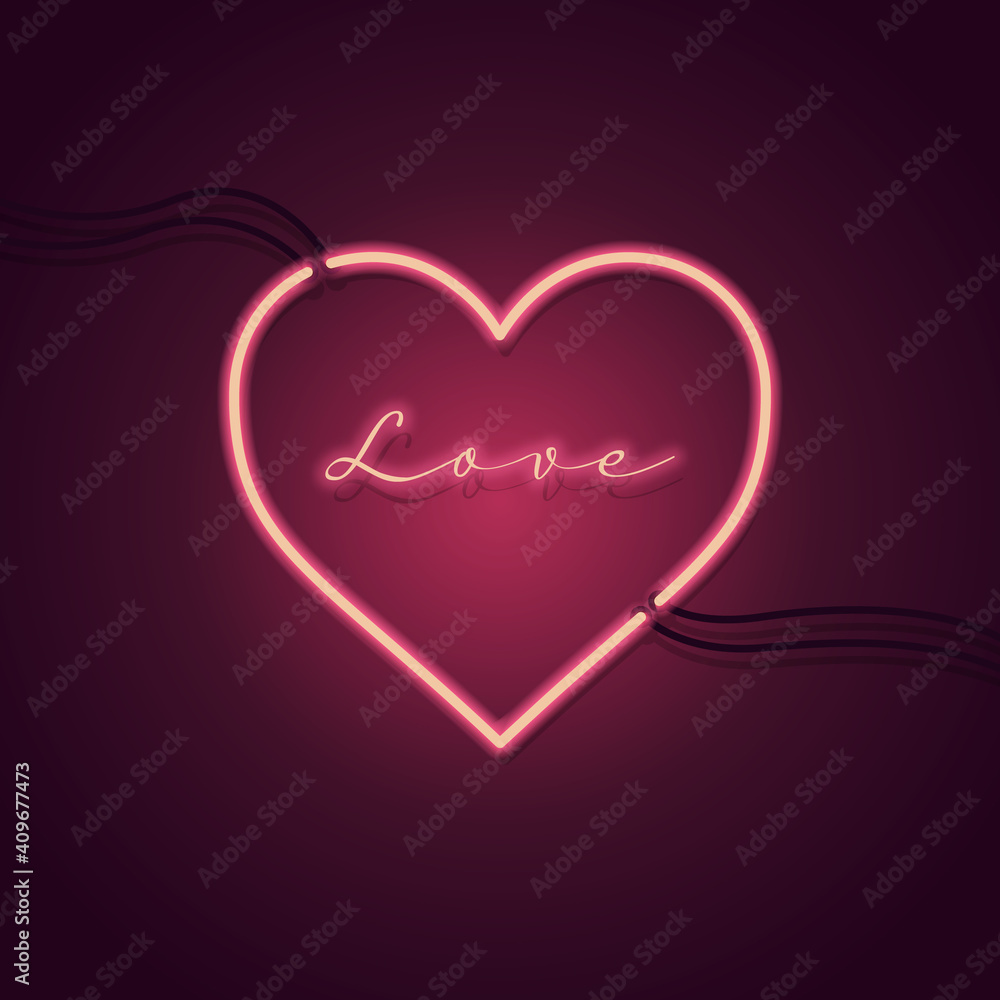 Love and heart neon sign. Neon heart sign on pink background. Design element for Happy Valentine's Day. Love and heart neon sign. Neon heart sign on pink background. Design element for Happy Valentine's Day.