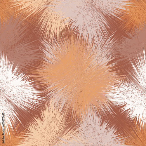 Seamless pattern with grunge shaggy square elements in brown, orange, white, beige pastel colors