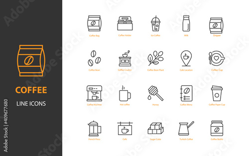 set of coffee thin line icon, drinks, cafe