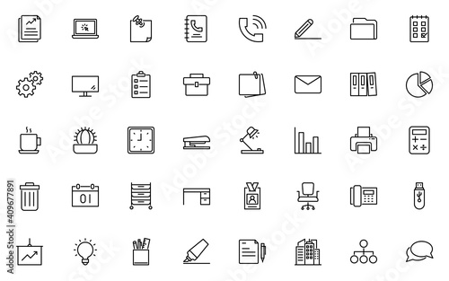 set of businss thin line icons, office, workplace