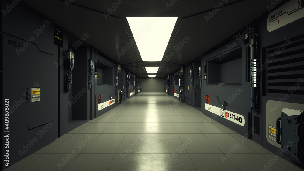 Fototapeta premium 3d render. Futuristic hallway. Concept of modern architecture and interior spaceship