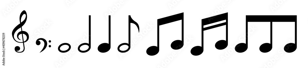 Collection of Music notes. Musical key signs. Vector symbols on white ...