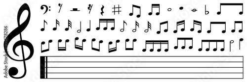 Collection of Music notes. Musical key signs. Vector symbols on white background. Vector illustration. EPS 10