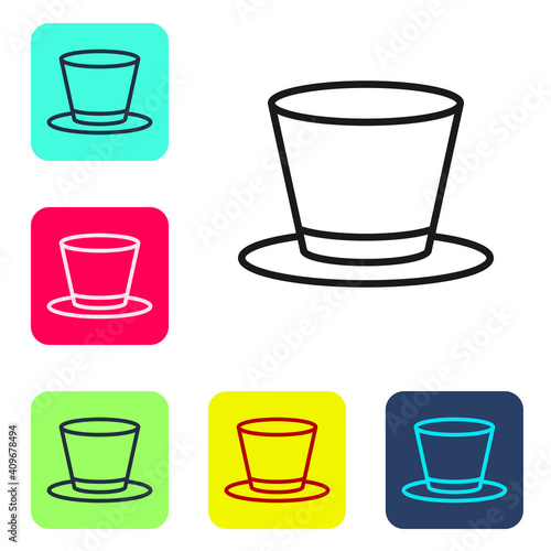 Black line Cylinder hat icon isolated on white background. Set icons in color square buttons. Vector. © Kostiantyn