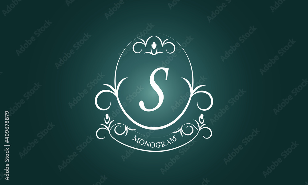 Elegant floral monogram design template for letter S. Business sign, identity logo for restaurant, boutique, hotel, heraldic, jewelry. Elegant floral monogram design template for letter S. Business sign, identity logo for restaurant, boutique, hotel, heraldic, jewelry.