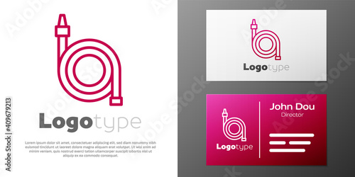 Logotype line Fire hose reel icon isolated on white background. Logo design template element. Vector.