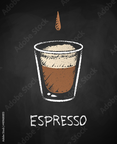 Espresso shot isolated on black chalkboard