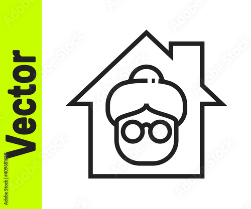 Black line Nursing home building icon isolated on white background. Health care for old and sick people. Center for retired people. Vector.