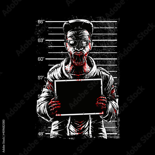 Zombie mugshot photo shot graphic illustration vector art t-shirt design