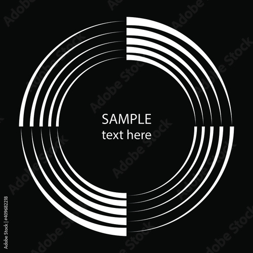 White concentric speed lines in ring form. Vector illustration. Design element for logo, sign, symbol, blackout tattoo, web pages, prints, posters, monochrome pattern and abstract background