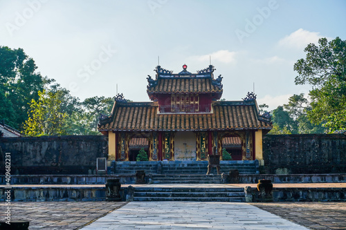 Imperial Minh Mang Tomb in Hue city  Vietnam. A UNESCO World Heritage Site. Beautiful day with blue sky.