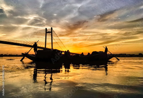 fishing boat at sunset