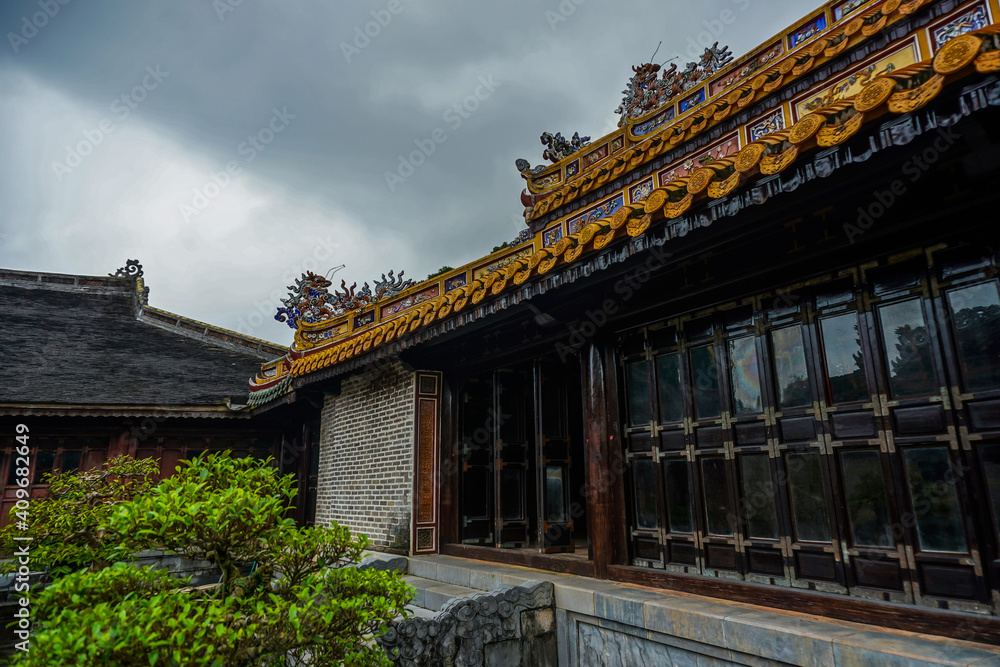 Ancient Tu Duc royal tomb and Gardens Of Tu Duc Emperor near Hue, Vietnam. A Unesco World Heritage Site