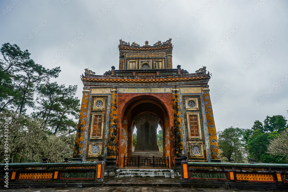 Obraz premium Ancient Tu Duc royal tomb and Gardens Of Tu Duc Emperor near Hue, Vietnam. A Unesco World Heritage Site