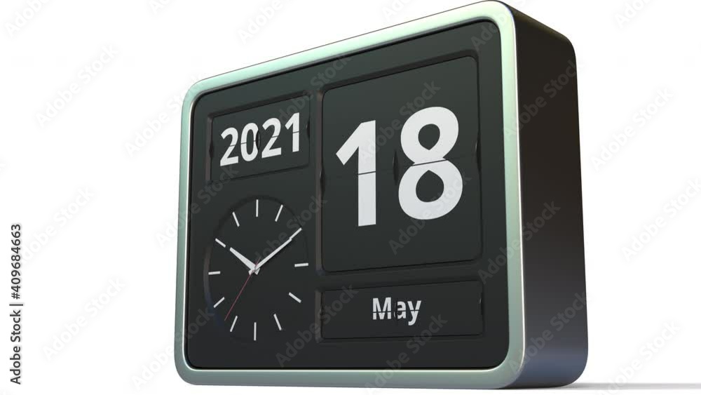 May 18 date on the flip clock calendar, 3d animation May 18 date on the flip clock calendar, 3d animation