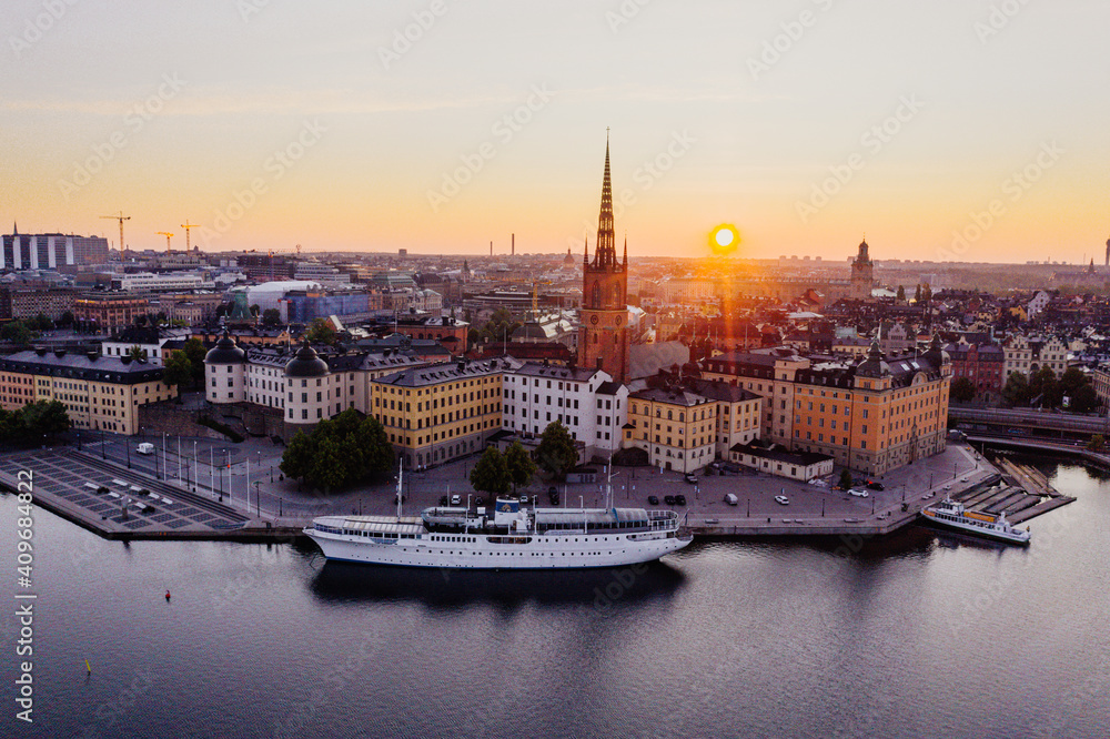 Sunset photo over Stockholm city