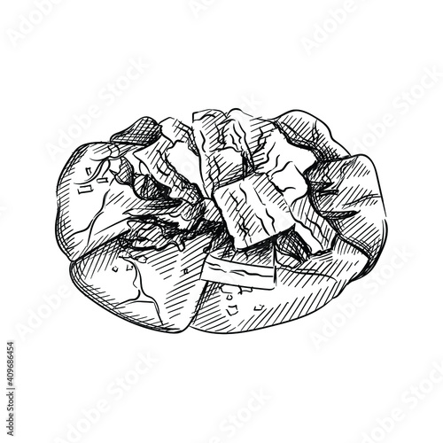 Hand drawn sketch of Carpaccio on a white background. Italian cuisine, Italian food. Food and meal. 