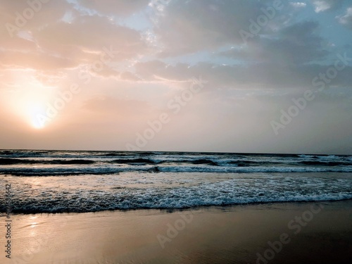 Sunrise in San Juan beach, Alicante, Spain. Positive concept.
