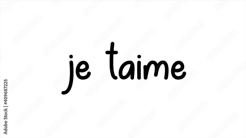 French i love you je taime written with 2d lettering using white curly font over red background with parts covered in shadows. French i love you je taime written with 2d lettering using white curly font over red background with parts covered in shadows.