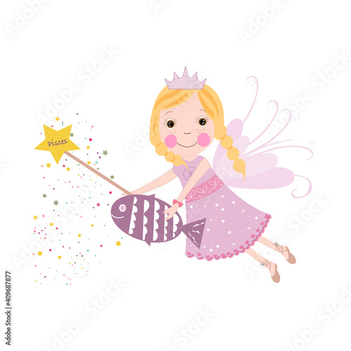 Pisces sign astrological cute fairy tale 