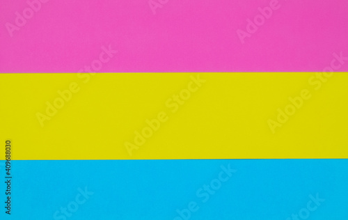 pansexual flag made with colored cardboard, pink, yellow and blue with space for text