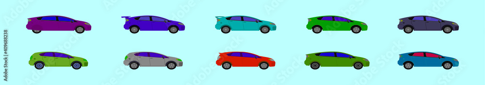 Fototapeta premium set of car cartoon icon design template with various models. vector illustration isolated on blue background