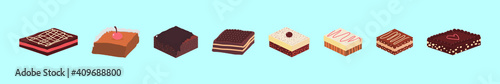 set of brownie cartoon icon design template with various models. vector illustration isolated on blue background