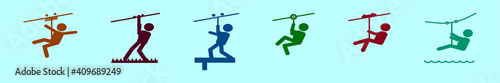 set of mountain climbing with accessories cartoon icon design template with various models. vector illustration isolated on blue background