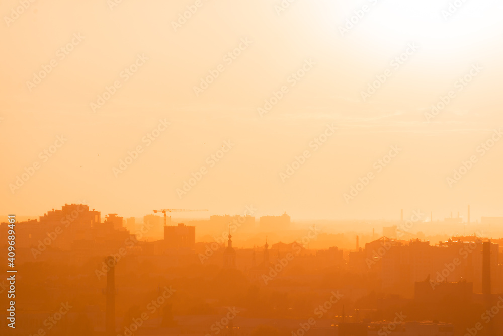 Beautiful orange sunset over the city of Ryazan in summer Beautiful orange sunset over the city of Ryazan in summer