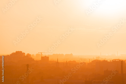 Obraz na płótnie Beautiful orange sunset over the city of Ryazan in summer w salonie