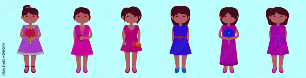 set of bridesmaid cartoon icon design template with various models. vector illustration isolated on blue background set of bridesmaid cartoon icon design template with various models. vector illustration isolated on blue background