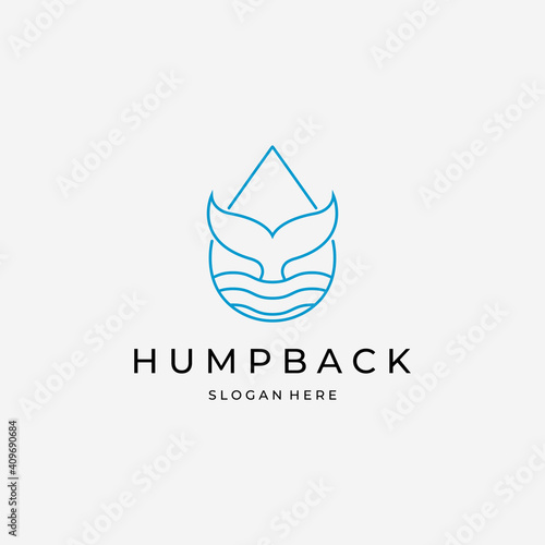 Minimalist Line Art Logo Whale Tail Vector, Design and Illustration of Humpback Blue Whale