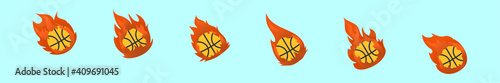 set of basketball on fire cartoon icon design template with various models. vector illustration isolated on blue background