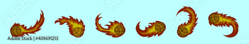 set of basketball on fire cartoon icon design template with various models. vector illustration isolated on blue background