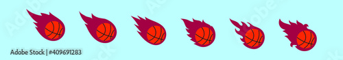 set of basketball on fire cartoon icon design template with various models. vector illustration isolated on blue background