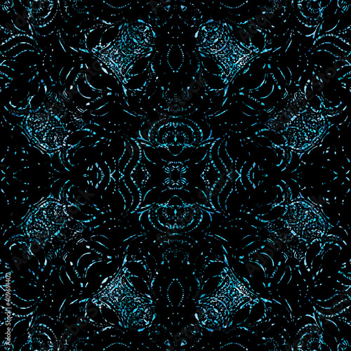 Geometric Circular damask seamless pattern with grunge texture 