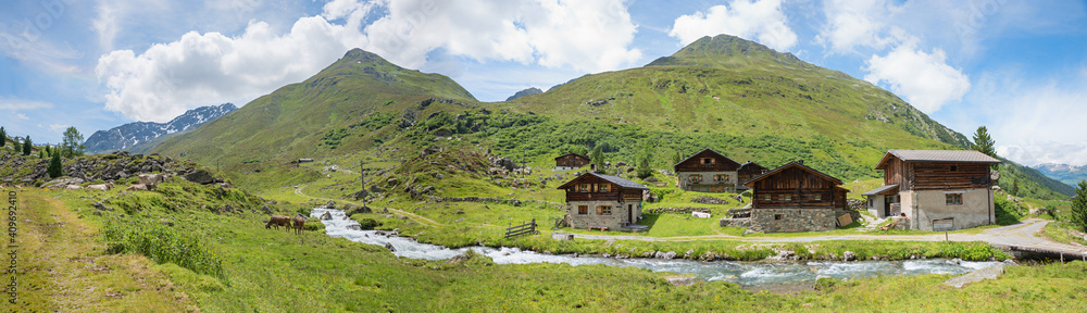 rural village Am Rhin, idyllic Dischma valley, near Davos, spring landscape switzerland, prattigau rural village Am Rhin, idyllic Dischma valley, near Davos, spring landscape switzerland, prattigau