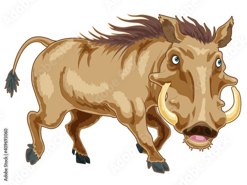 Warthog cartoon illustration is running