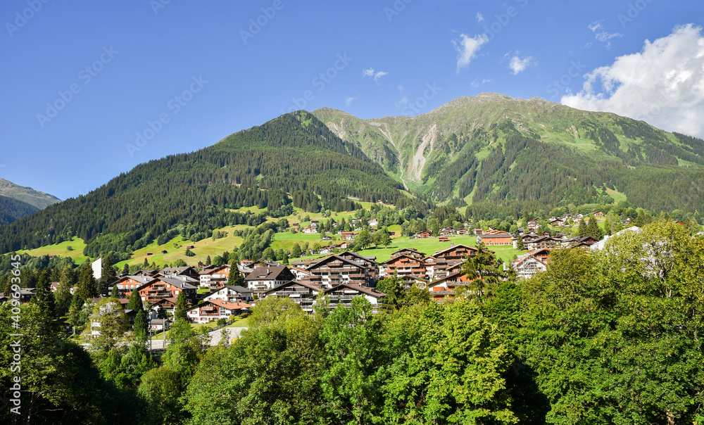 tourist resort Klosters and Madrisa mountain, Prattigau alps switzerland