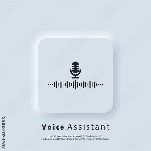 Voice Recognition icon. AI personal assistant and voice recognition icon. Microphone with soundwave. Vector. Neumorphic UI UX white user interface web button. Neumorphism