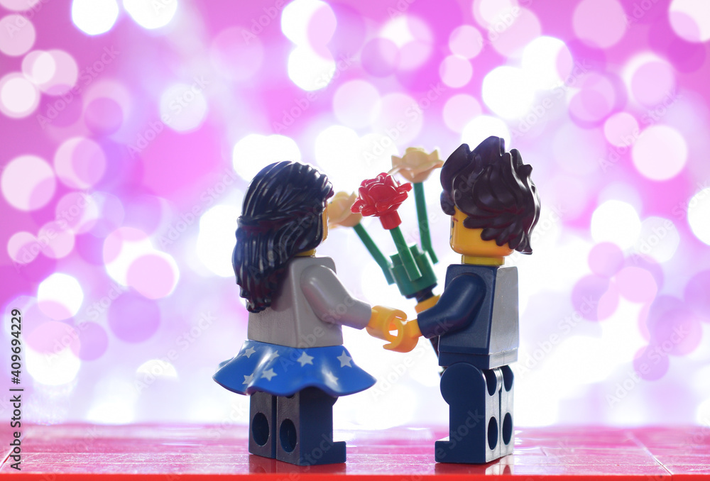 Loerrach, BW Germany - January, 31th 2021: Lego minifigures couple in love  with flowers against a light. Editorial illustrative image of valentines  day holiday. Studio shot. Stock Photo | Adobe Stock