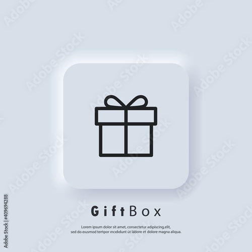 Gift box icon. Present birthday Christmas holiday. Party and celebration concept. Vector. Neumorphic UI UX white user interface web button. Neumorphism