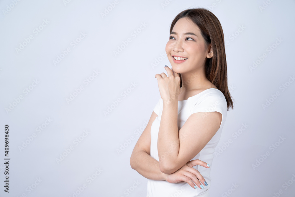 Asian beauty woman isolated on white background, Natural make up, Skincare and wellness.