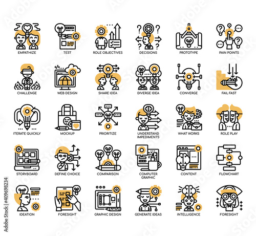 Set of Design Thinking thin line and pixel perfect icons for any web and app project.