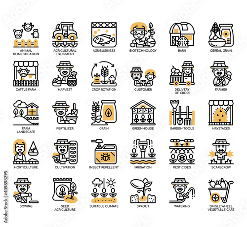 Set of Agriculture thin line and pixel perfect icons for any web and app project.