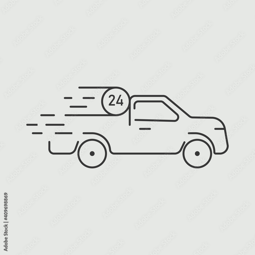 Round-the-clock delivery of goods. Transportation by car Vector illustration.