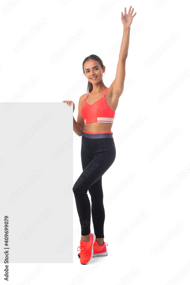 Fitness girl with arm raised